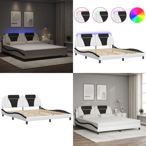 Bettgestell mit LED Weiß und Schwarz 180x200 cm Kunstleder - Bettsofa - Doppelbett - Boxspringbett - Lederbett - Schlafzimmer Dekoration - Home & Living (1/5)