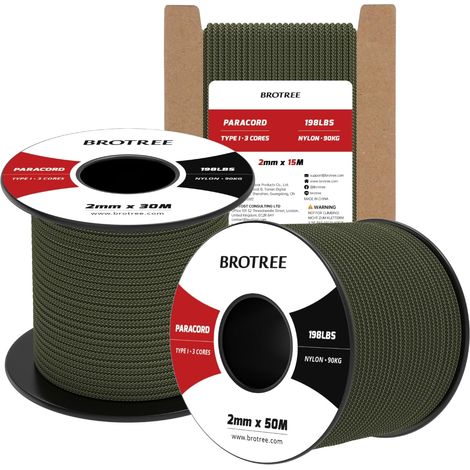 Paracorde 2mm Corde 100% Nylon 3 Brins Type I pour Extérieur, Artisanat, Bricolage - 90 kg Charge de Rupture (1/5)