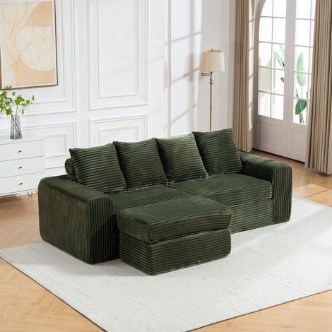 Canapé d’angle modulable en velours côtelé avec pouf flexible (1/5)