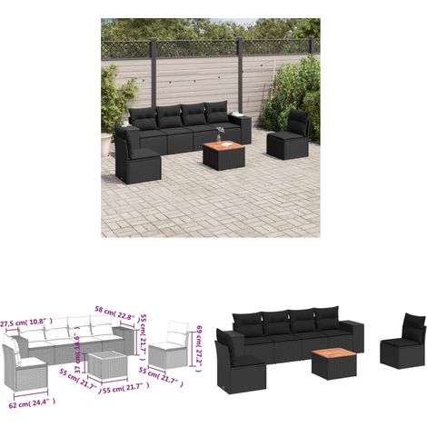 Salon de jardin 7 pcs avec coussins noir résine tressée - Salon De Jardin - Meuble Extérieur - Set Salon - Résine Tressée - Rotin Synthétique - Home & Living (1/3)