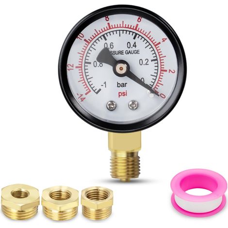 Jauge à vide BSP 40mm -1 à 0 bar avec 3 adaptateurs et ruban téflon pour gaz et liquides non corrosifs (1/5)