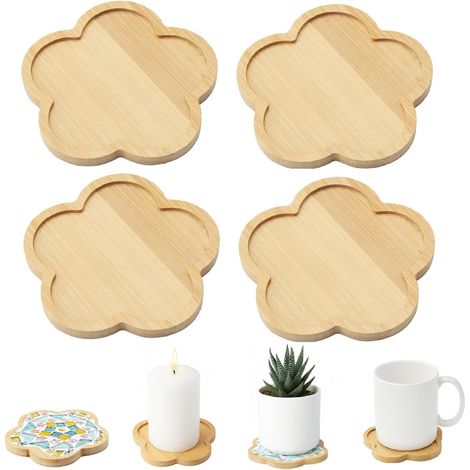 Lot de 4 dessous de verre en mosaïque de bambou, Fournitures de mosaïque de bricolage, Sous-verres en bois pour bols de fond vides, Pour boissons (1/5)