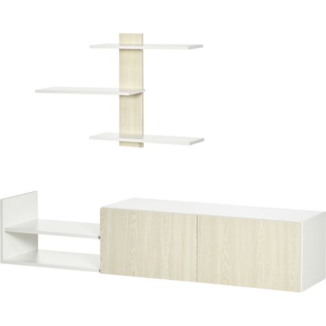 Meuble TV avec table basse 150x31,5x40 cm et meuble mural 95,5x16x60 cm finition naturelle