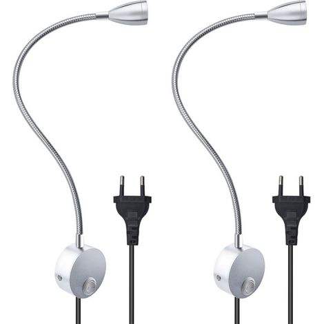 MINKUROW 3 W Flexible Leselampe zur Wandmontage mit EU-Stecker und Schalter, Wandleuchten zum Lesen, Bücher, Kopfteil, Schlafzimmer (2 Einheiten, warmes Licht) (1/5)