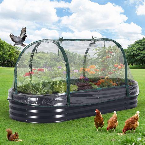 Grand Carré potager en Acier galvanisé,avec housse PVC amovible(Gris) (1/5)