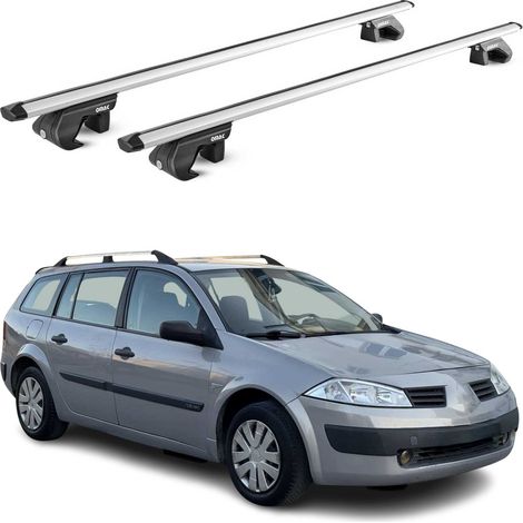 OMAC Barres de toit aluminium certifiées TÜV pour Renault Megane II III Break 2003-2016 – Pour rails de toit standards – Rainure en T – Charge max 90 kg – 2 antivols Argent (1/4)
