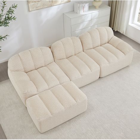Divano modulare 3 posti con pouf in fleece OKMYHOME (1/5)