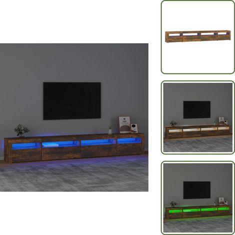 The Living Store Mueble de TV con luces LED roble ahumado 270x35x40 cm - Luz LED RGB