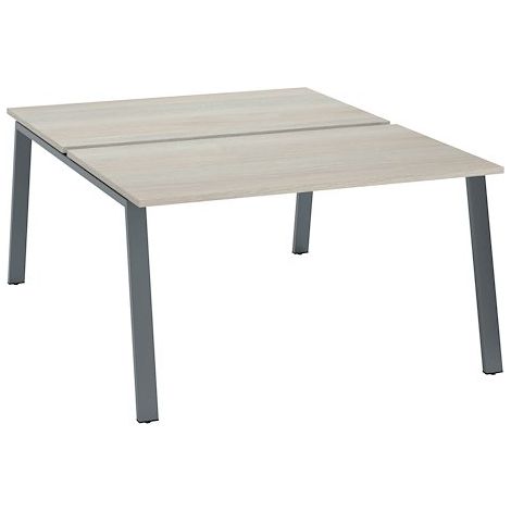 Pôle de 2 bureaux droits chêne gris L 140 x P 80 cm piétement métal anthracite - Arch - Maxiburo
