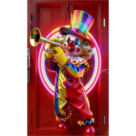 Porte Décorative Carnaval - Couverture de Porte Avant pour Fête de Noël et Mardi Gras - Motif Clown 2D - Dimensions 30 x 25 cm - 1 Pièce (1/5)