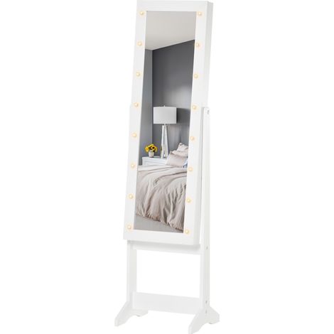 Freestanding Mirrored Jewellery Storage Cabinet -- Warm White (1/5)