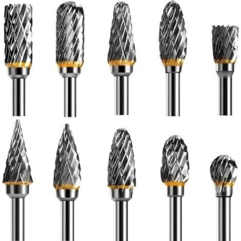 Jeu de Fraises Rotatives Acier Carbure de Tungstne Double Tranchant pour Outil rotatif, 10 pices Tige 1/8 pour Outil Rotatif pour Bricolage, Sculpture sur bois