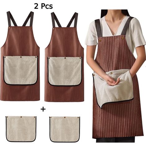 Zweiteiliges Küchenschürzen-Set – inklusive zwei abnehmbarer Handtücher – Back- und Kochschürze – Kochschürze mit gekreuzten Trägern – Unisex – braun (1/4)