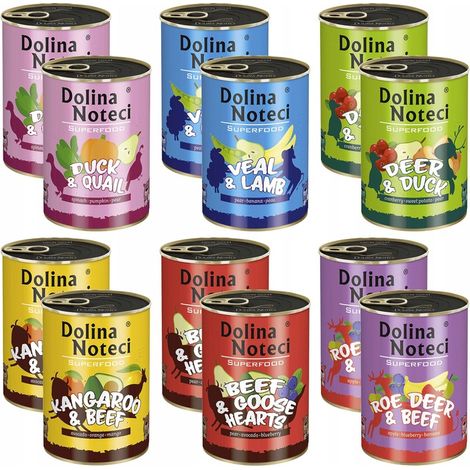 DOLINA NOTECI SUPERFOOD Nassfutter für Hunde, Mischung, 12 x 400 g, getreidefrei