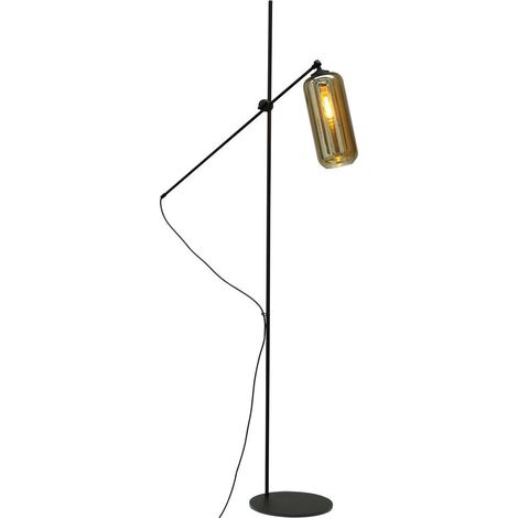Lampadaire orientable Quinto Smoke noir avec verre cylindrique fumé - 1260-05-05-5