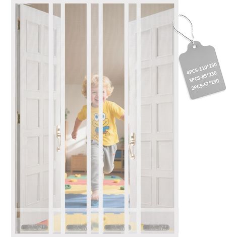Moustiquaire Porte Fenetre - 110 x 230cm, Rideau Anti Mouche Sans Percage avec Bande Adhésive, Moustiquaire en Fibre de Verre, Moustiques Fermeture Automatique, pour Balcon Terrasse, Blanc (1/5)