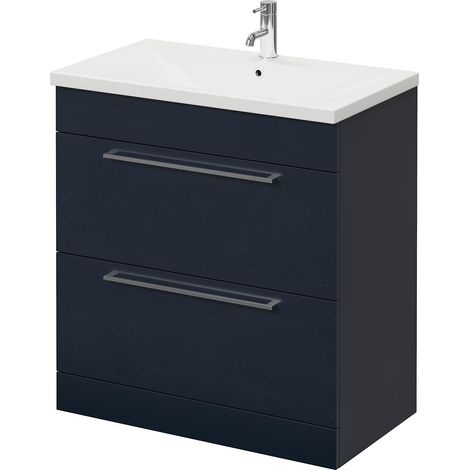 Napoli 460 Deep Blue 800mm 2 Drawer Vanity Unit with Glide Basin - 800mm - Chrome 480mm Handle