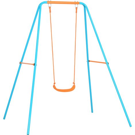 Altalena per bambini dai 3 agli 8 anni, in acciaio e polietilene, con sedile e picchetti inclusi, 163x145x181 cm, blu e arancione.