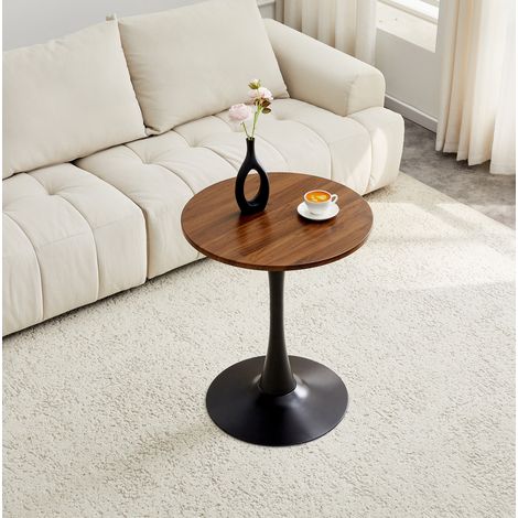 REDOM - Table d'appoint ronde, style Mid Century, pied central stable, MDF et métal noir noyer (1/5)