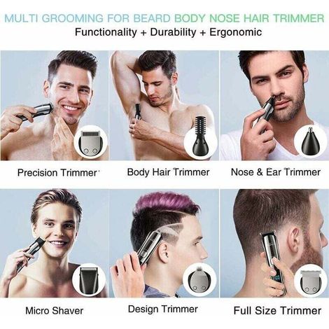 Regolabarba - Tagliacapelli senza fili per uomo - Impermeabile per corpo, baffi, naso, orecchie e viso - Rasoio elettrico - Kit di cura personale tutto in uno - Ricaricabile (1/3)