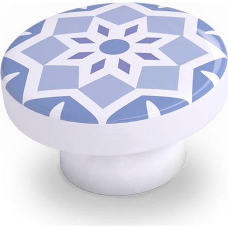 Pomo de madera con acabado azul, dimensiones: 38x38x22mm Ø: 38mm - (1/3)