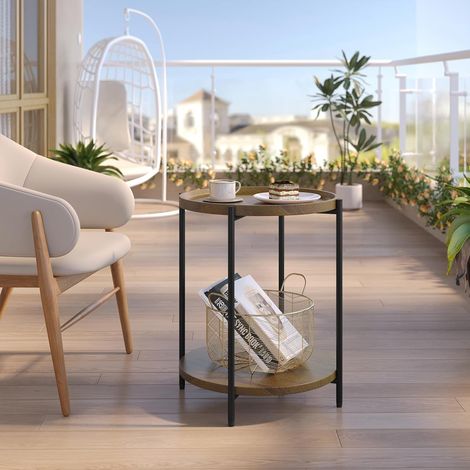 WOLTU Round Coffee Table. Small Side Table with 2 Shelves. End Table with Storage. Side Table Living Room Furniture Sofa Table. MDF + Metal. Vintage Wood Effect (1/5)