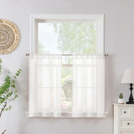 Lot de 2 rideaux transparents blancs avec passe-tringle pour salle de bain, 76,2 x 76,2 cm de long (1/5)