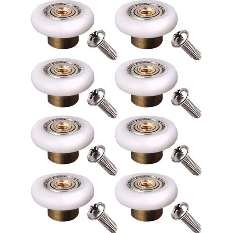8 Rouleaux pour porte de douche, 19 mm, Nylon, Acier inoxydable, Vis incluses, Cabine vapeur (1/5)