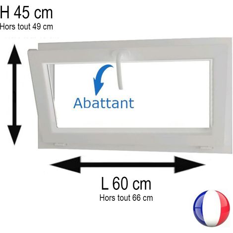 Gefradis – Fenêtre PVC abattant 1 vantail blanc H 45 x L 60 cm – Ouverture basculante avec compas – Isolation thermique et acoustique