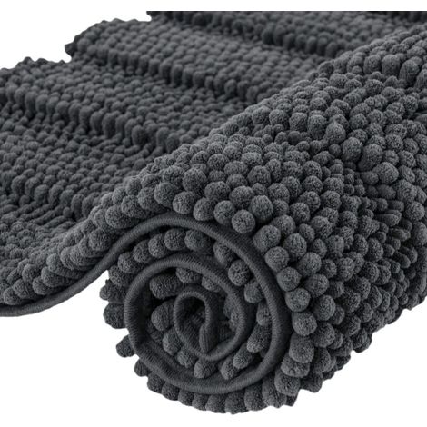 40×60cm, Grey Extra Absorbent Bath Mat Microfiber Chenille Shower Mat Machine Washable