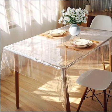 Nappe en PVC transparent, 140 x 220 cm, protection de table en plastique transparent, nappe fine pour l'extérieur, le jardin et l'intérieur, imperméable et lavable, film protecteur à la taille souhait (1/5)