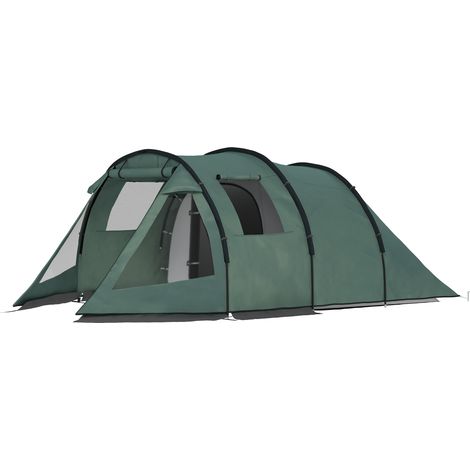 Tente camping 3-4 personnes deux pièces fenêtres filet vert 4,75 x 2,64 x 1,72 m