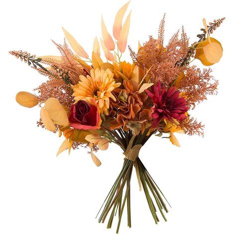 Paquete de 2 ramos de flores artificiales de otoño, ramo de boda de otoño para bodas, novias, ramos DIY, decoración del hogar, centros de mesa (combinación de colores naranja)