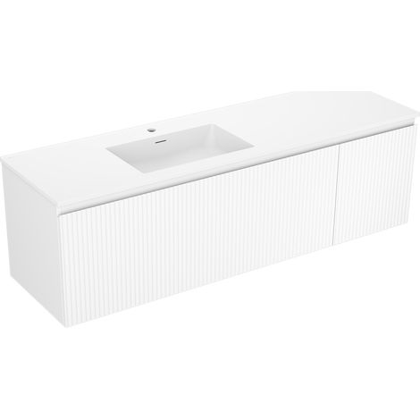Mexen Rivel armario de ba帽o de 160 cm con lavabo Otis izquierdo, 1S, 1D, acanalado, blanco mate - 91A23-16047-3-BBFF01-W18L01 (1/5)