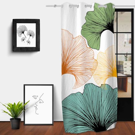 Soleil D Ocre – Rideau occultant 8 œillets motifs feuilles de ginkgo – Multicolore – 135 x 250 cm – 100% polyester – Installation facile (1/2)