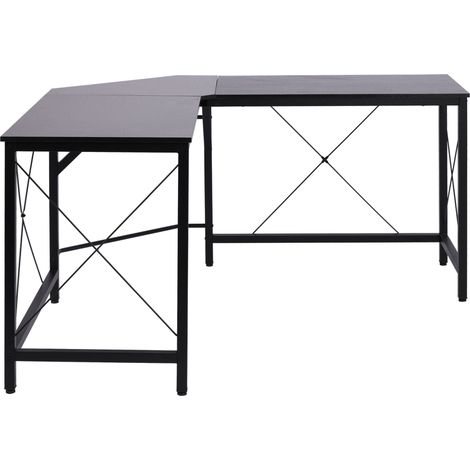 Scrivania angolare a L 150 x 150 x 76 cm nera in MDF e acciaio (1/5)