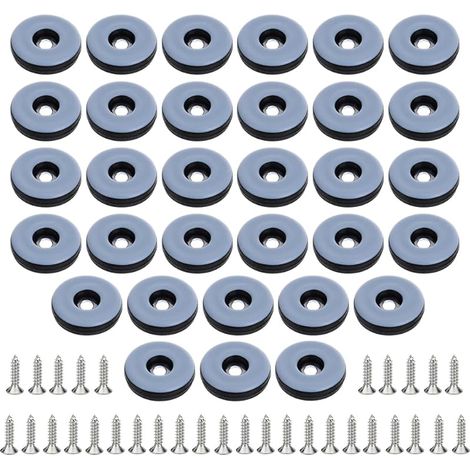32 Pièces Patins pour Meuble Téflon Ø 22 mm (Rond) Planeur de Meubles avec 32 Morceaux de vis en Acier Inoxydable PTFE Patins pour Meubles/Planeur PTFE (Teflon) (1/5)