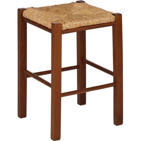 Sgabello in legno fondo paglia quadrato altezza 50 cm Noce (1/2)
