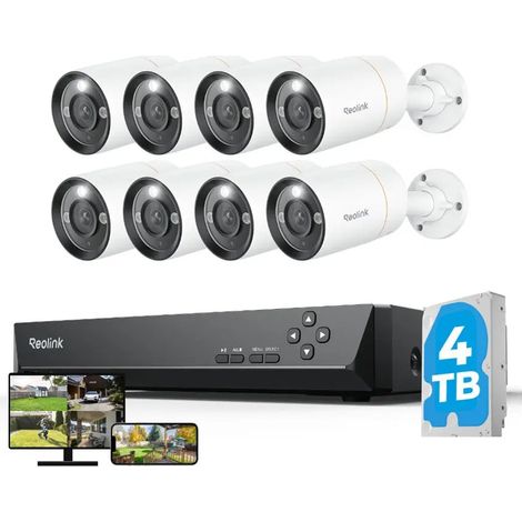 Reolink – Kit de vidéosurveillance 12MP avec 8 caméras bullet PoE – Vision nocturne couleur 30m – Détection intelligente personnes/véhicules – NVR 16CH 4To (1/5)