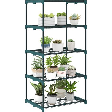 5-stöckiges Blumenregal aus Stahl, Pflanzenständer für drinnen und draußen, für Garten, Balkon, Wohnzimmer, 67 x 49 x 138 cm, Grün