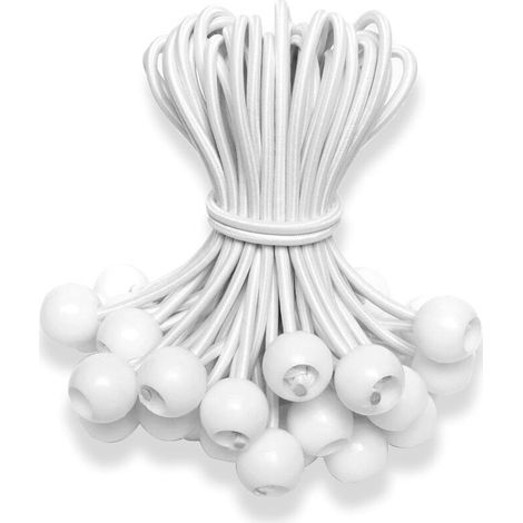 Ulisem Confezione da 50 corde elastiche, corde elastiche per teloni da 10 cm, corda elastica, corde elastiche in gomma con palline per gazebo, teloni, tende (bianche) (1/4)