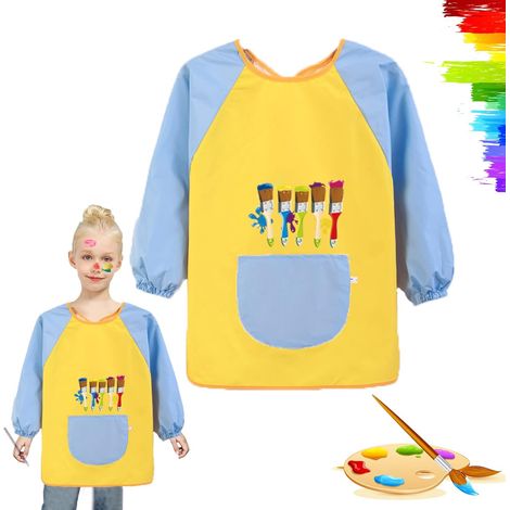 Children's Painting Smock Art Smock Painting Aprons Painting Smock Bib Painting Smock Children's School Apron for Painting Kitchen Crafts Clay, Children 2-8 Years (Blue) (1/5)