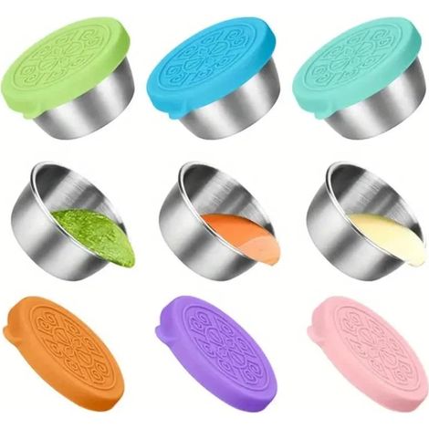 recipientes de acero inoxidable de 50 ml para salsas/helados con tapa, reutilizables, a prueba de fugas, para aderezos (1/5)
