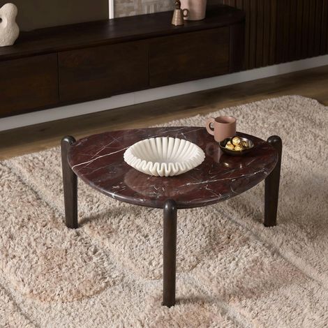 Table basse en marbre bordeaux et bois 82 cm DUOMO (1/5)