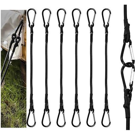 Pezzo di robuste corde elastiche, lunghe 30 cm, con ganci per campeggio, teloni, tende e bagagli. (1/5)