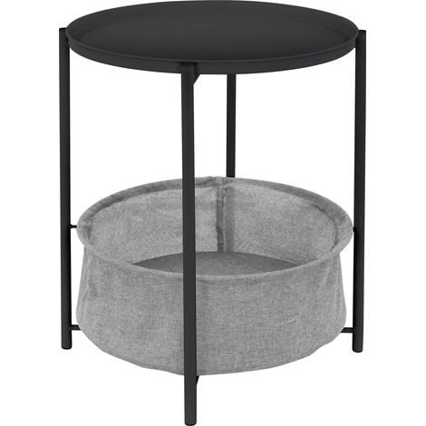 ML-Design Beistelltisch rund Ø46xH51 cm, Anthrazit, Metall, Couchtisch mit Stoffkorb & abnehmbarer Tablett, Sofatisch mit Korb als Stauraum, Modernes Design, Kleiner Tisch, Wohnzimmertisch Nachttisch