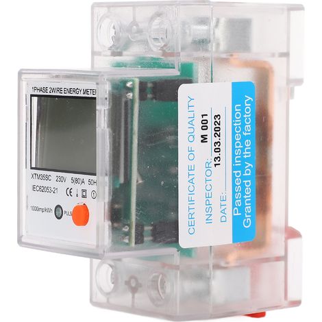 Compteur électrique rail DIN XTM35SC 2P, écran LCD large avec bouton droit, boîtier transparent, monophasé domestique 5(80)A 230V, multifonctionnel électronique à réinitialisation et rétroéclairage, m (1/5)
