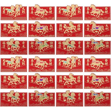 24 Pièces Lot de Enveloppes Rouges Traditionnelles Chinoises Année Du (1/5)