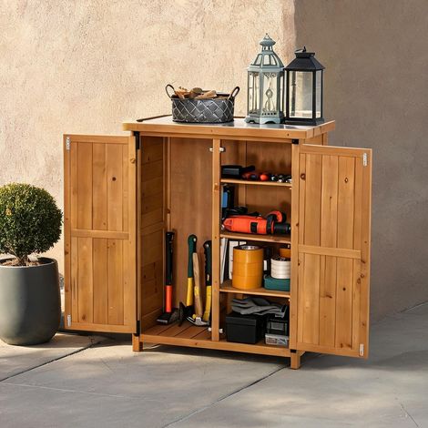 Armoire de jardin jaune classique en bois de sapin massif (1/5)