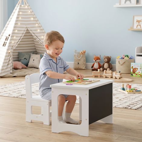Ensemble table‑chaise bois 3‑6 ans, plateau réversible, angles arrondis, blanc (1/5)